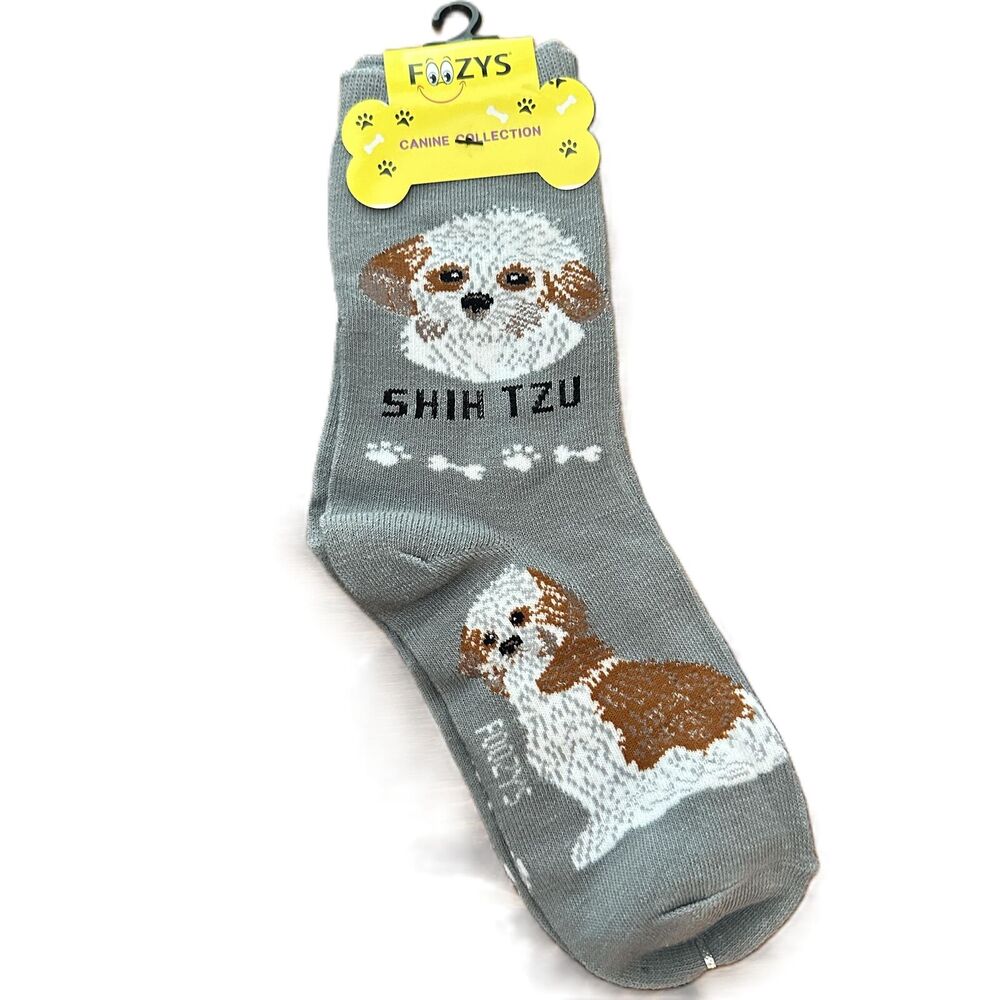 Foozys Shih Tzu Dog Crew Grey Socks Women's One Size